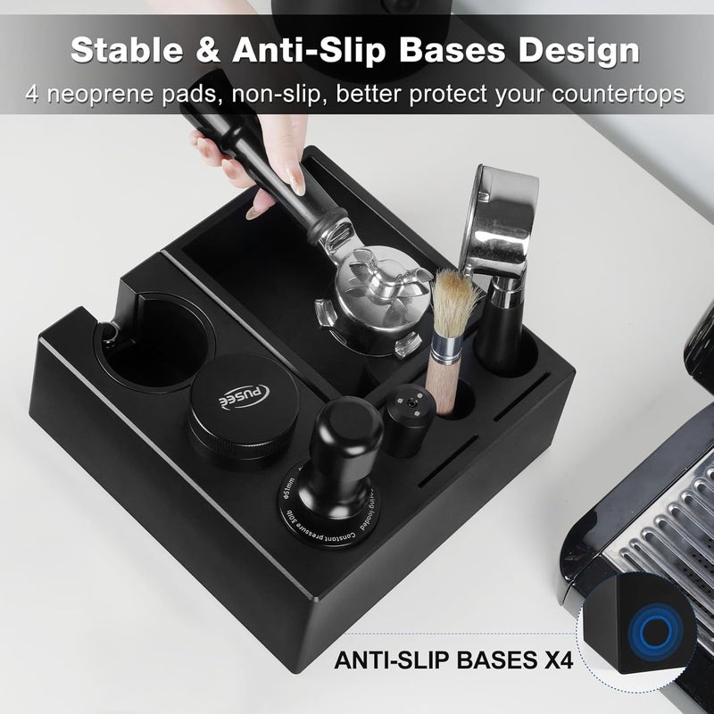 PUSEE Espresso Knock Box & Tamp Station, 9 in 1 Espresso Organizer, Fit 51,54,58MM Tamper, Distributor, Portafilter & Puck Screen Accessories, Detachable Knock Box - Image 4